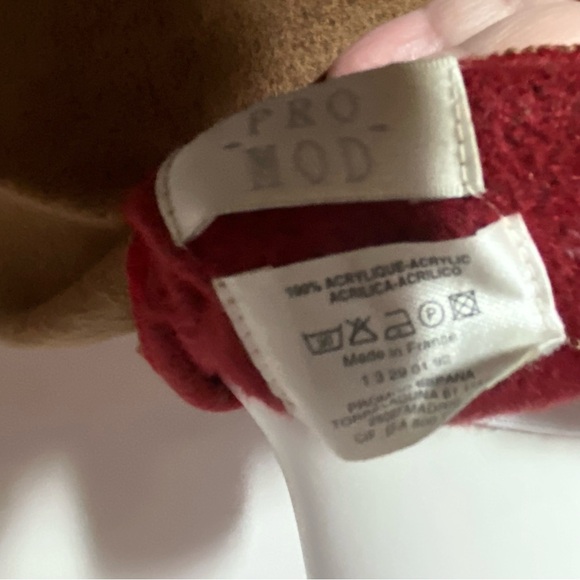 Pro Mod Made in France Soft Wrap Shawl Scarf Poncho Tan/Burgundy - Picture 5 of 5